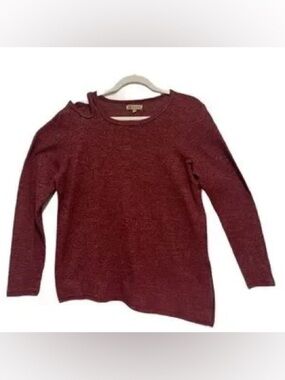 Democracy Burgundy Long Sleeve Asymmetrical Cold Shoulder Beaded Trim Top